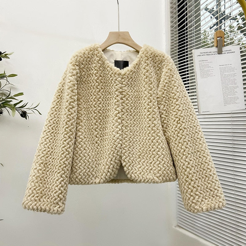 Women Slim Short Faux Fur Fluffy Jacket