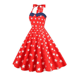 Women Vintage Stars Print A Line Swing Retro Dress