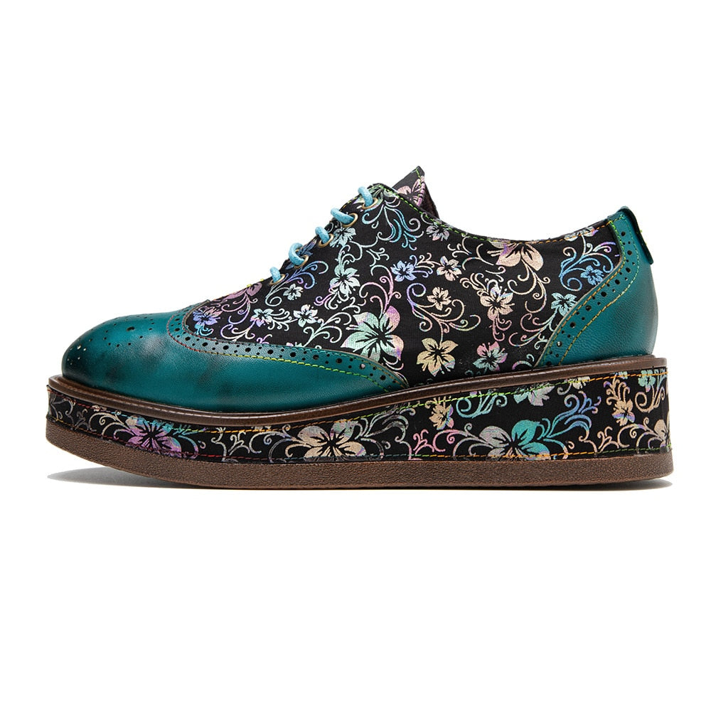 Women Retro Floral Handmade Leather Shoes