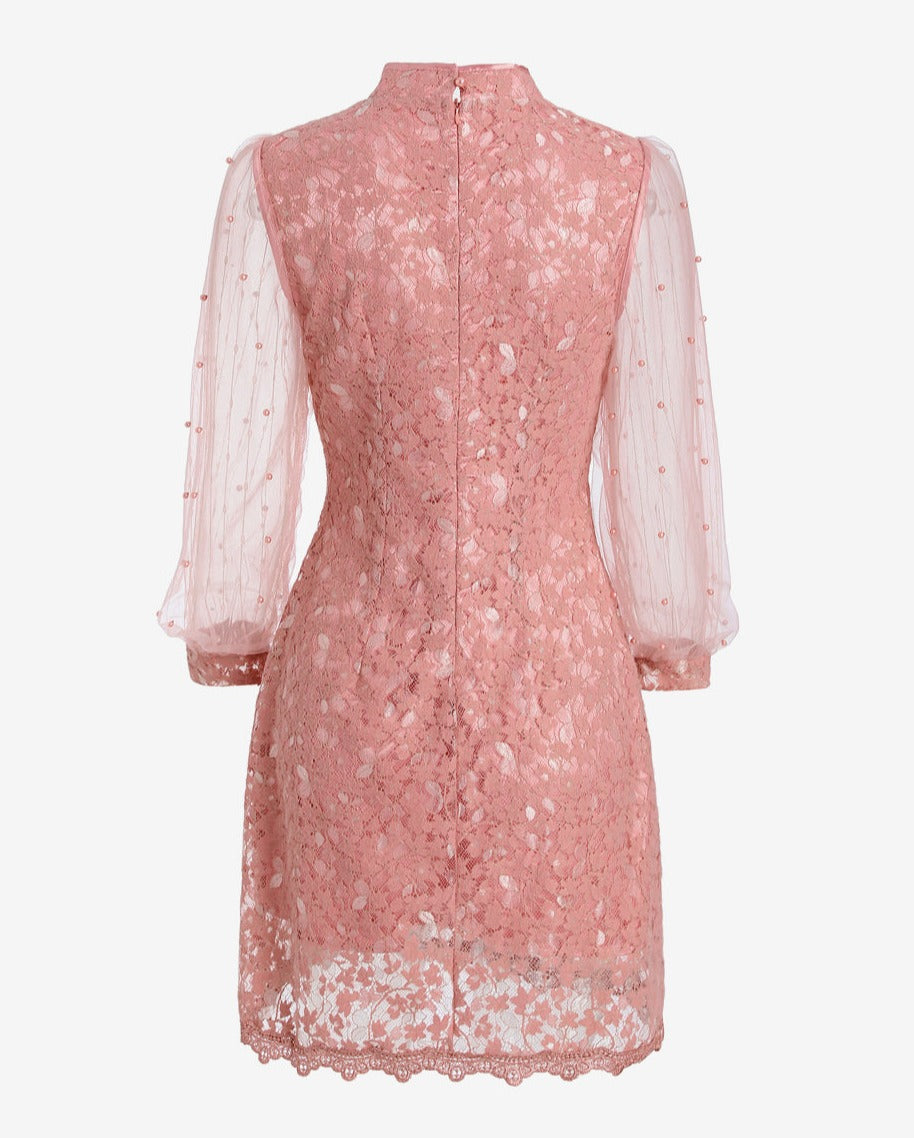 Women Cheongsam Lace Mesh Vintage Jacquard Slim Dress