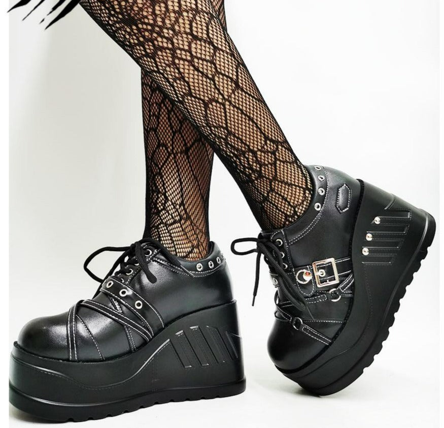 Women Buckle Wedges Platform Cosplay Lolita Gothic Punk Shoes