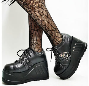 Women Buckle Wedges Platform Cosplay Lolita Gothic Punk Shoes