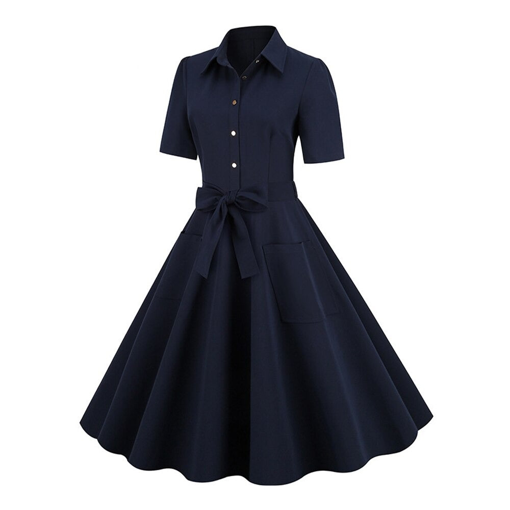 Women Vintage Pinup Robe Belted Rockabilly Swing Dress