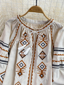 Women Retro Loose Embroidery Pullover Shirt