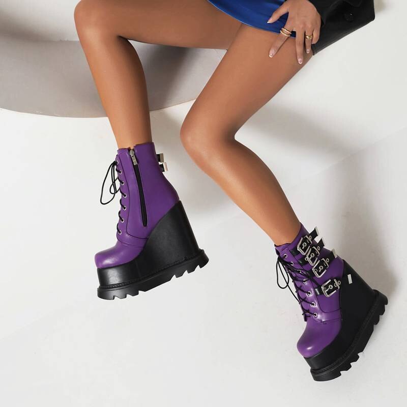 Woman Round Toe Wedges High Heel Platform Punk Casual Shoes