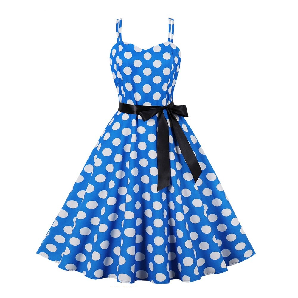 Women Retro Polka Dots Hepburn High Waist Vintage Dress