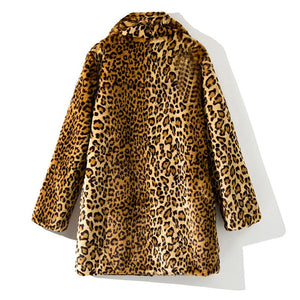 Women Leopard Coat Trench Fluffy Jacket