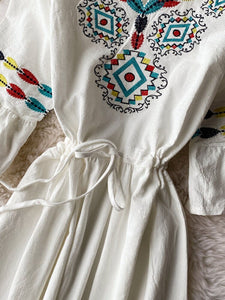 Women Embroidery Linen Loose Bohemian Dress