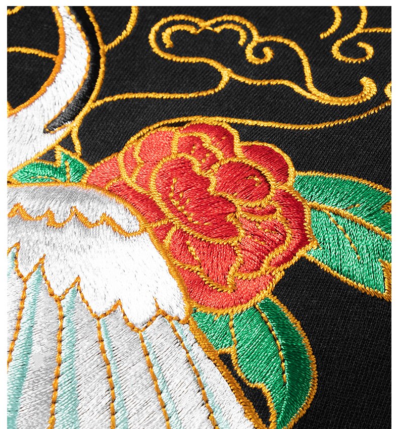 Unisex Harajuku Vintage Crane Embroidery T-Shirt