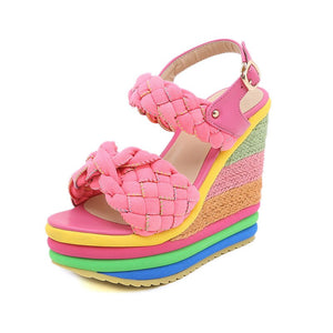 Women Rainbow Wedge High Heels Sandals