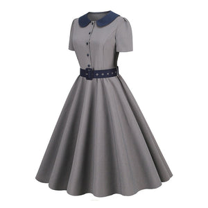 Women Vintage Pinup Retro Pleated Belted Midi Dress