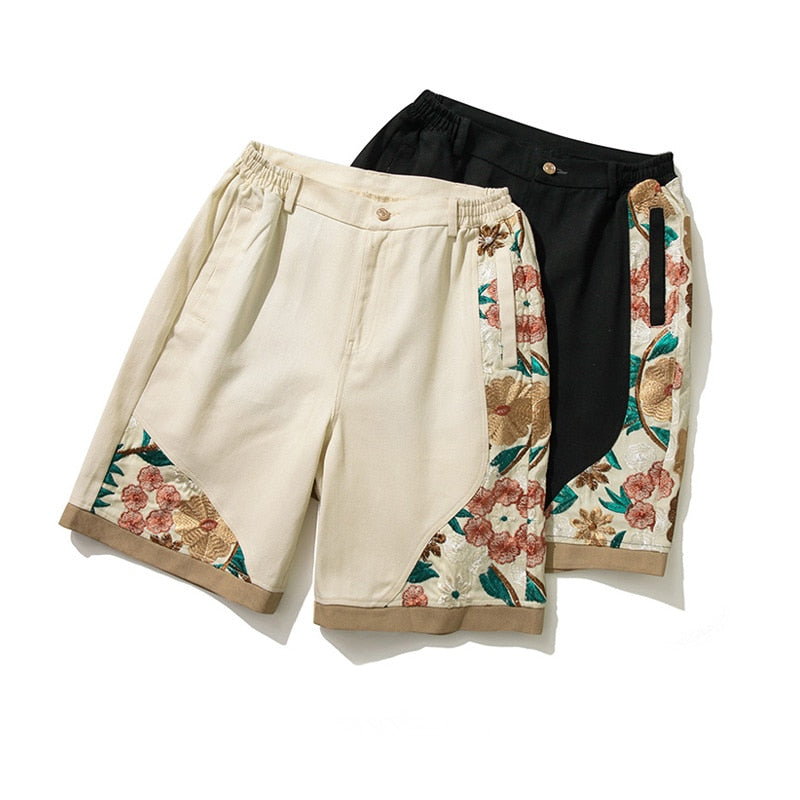 Men Embroidery Casual Patchwork Shorts