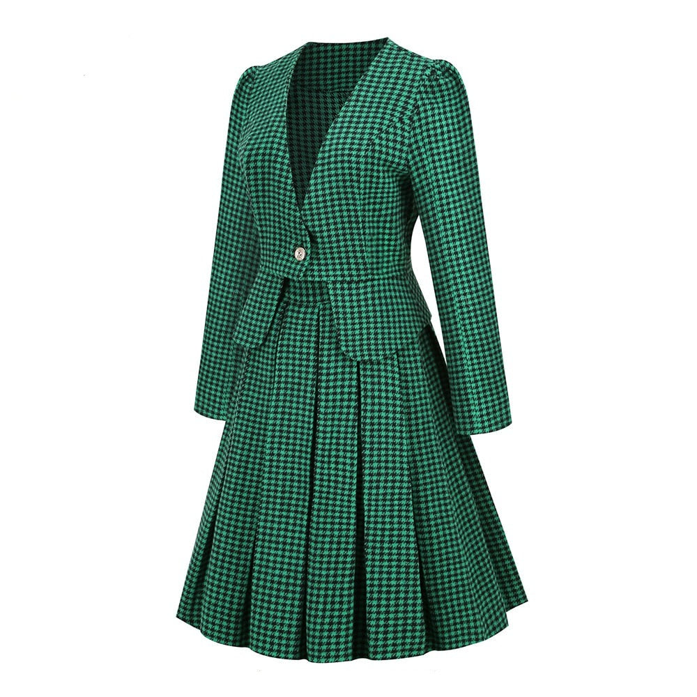 Women Retro Long Sleeve Vintage 2 Pcs Set