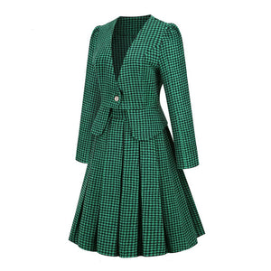 Women Retro Long Sleeve Vintage 2 Pcs Set
