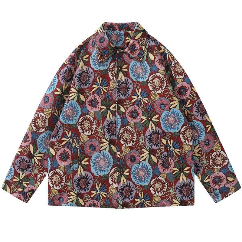 Unisex Hip Hop Vintage Floral Harajuku Loose Shirt Coats