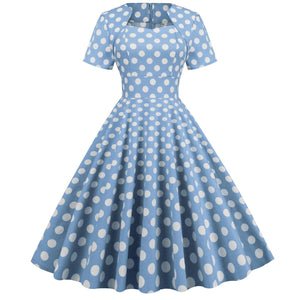 Women Retro Rockabilly Vintage Polka Dots Floral Dresses