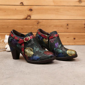 Women Retro Zip Round Toe Handmade Leather Shoes