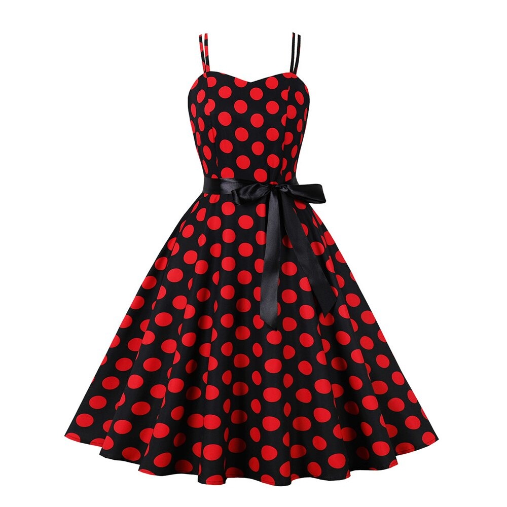 Women Retro Polka Dots Hepburn High Waist Vintage Dress