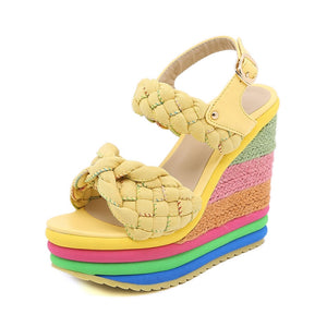 Women Rainbow Wedge High Heels Sandals