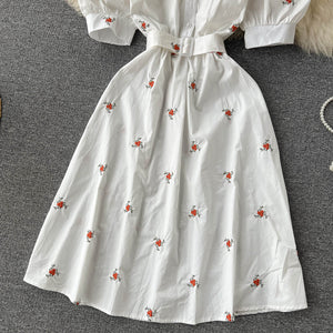 Women Floral Embroidery Belted Dress