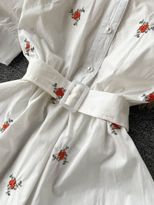 Women Floral Embroidery Belted Dress