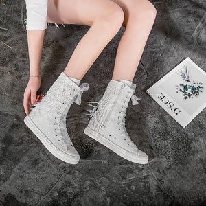 Women Decorated Embroidery Vulcanized Sneakers Canvas Boots