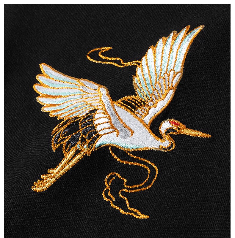 Unisex Harajuku Vintage Crane Embroidery T-Shirt
