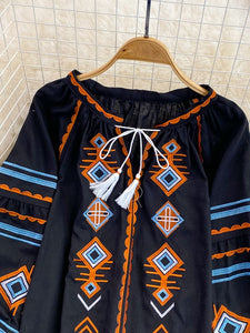 Women Retro Loose Embroidery Pullover Shirt
