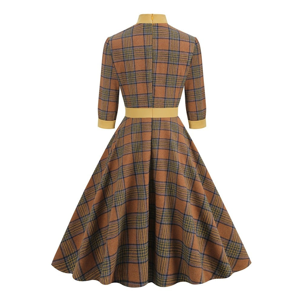 Women Retro Vintage A Line Pinup Rockabilly Bow Dress