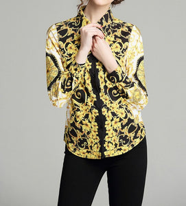 Women Bohemian Retro Turn-down Collar Shirt