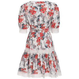 Women Floral Mesh Vintage Jacquard Slim Dress