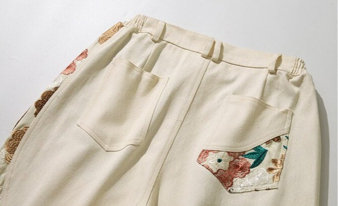 Men Embroidery Casual Patchwork Shorts