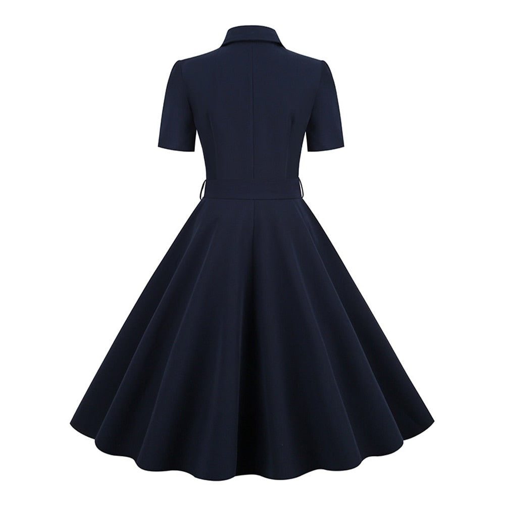 Women Vintage Pinup Robe Belted Rockabilly Swing Dress