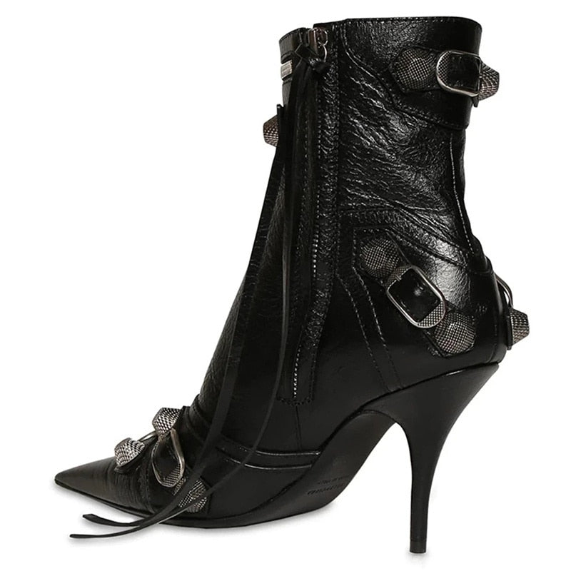 Women Metal Pointed Toe High Heels Ankle Boots