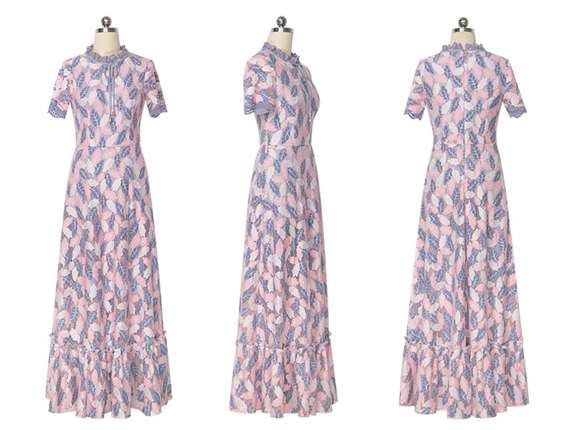 Women Casual Vintage Long Maxi Lace Dress