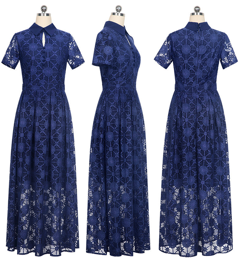 Women Floral Vintage Long Maxi Lace Dress