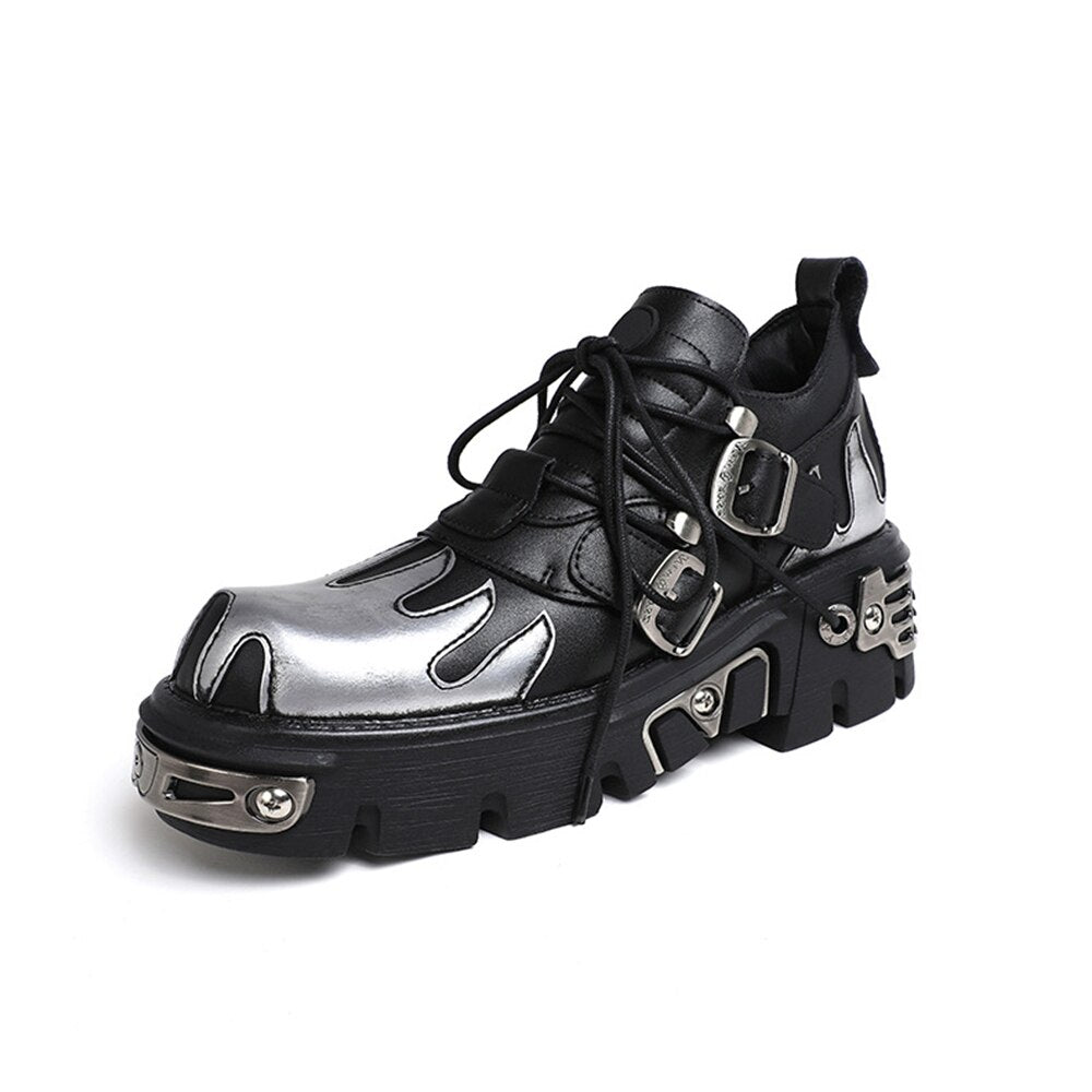 Unisex Vintage Gothic Flame Carved Leather Rock Metal Niche Shoes