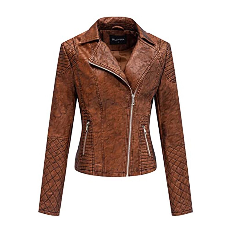 Women Floral Embroidery PU Leather Moto Biker Jacket