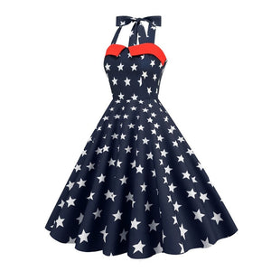 Women Vintage Stars Print A Line Swing Retro Dress