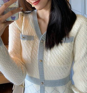 Women Knitted Long Sleeve Button Designer Mini Sweater Dress