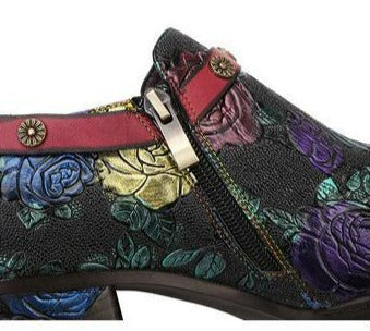 Women Retro Zip Round Toe Handmade Leather Shoes