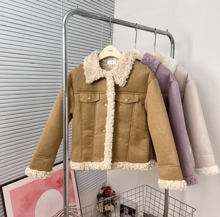 Women Vintage Faux Fur Coat Fluffy Plush Lapel Jacket