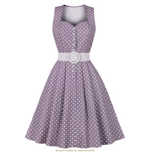 Women Sleeveless Polka Dots Print Vintage Dress