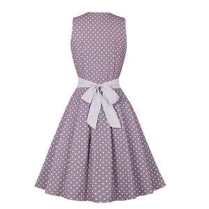 Women Sleeveless Polka Dots Print Vintage Dress