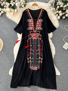 Women Embroidered V-neck Vestidos Dress