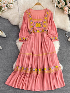 Women Bohemian Retro Embroidery Dress