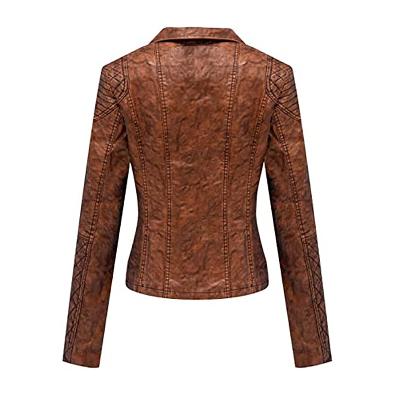 Women Floral Embroidery PU Leather Moto Biker Jacket