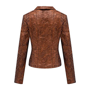 Women Floral Embroidery PU Leather Moto Biker Jacket