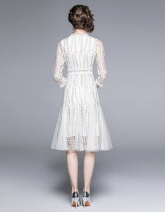Women Mesh Embroidery Vestidos Midi Dress