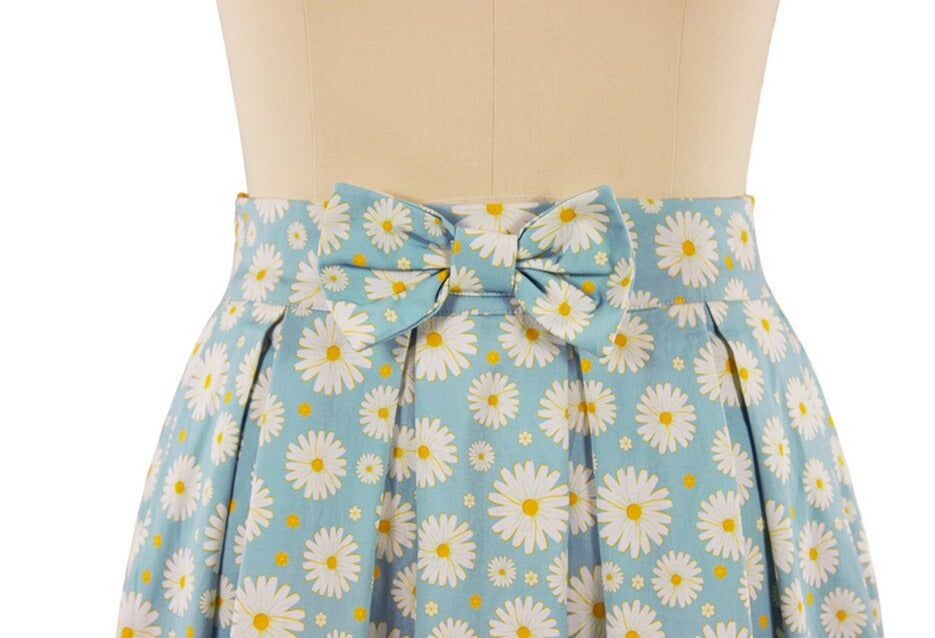Women Daisy Floral Vintage Swing Pleated Skirt